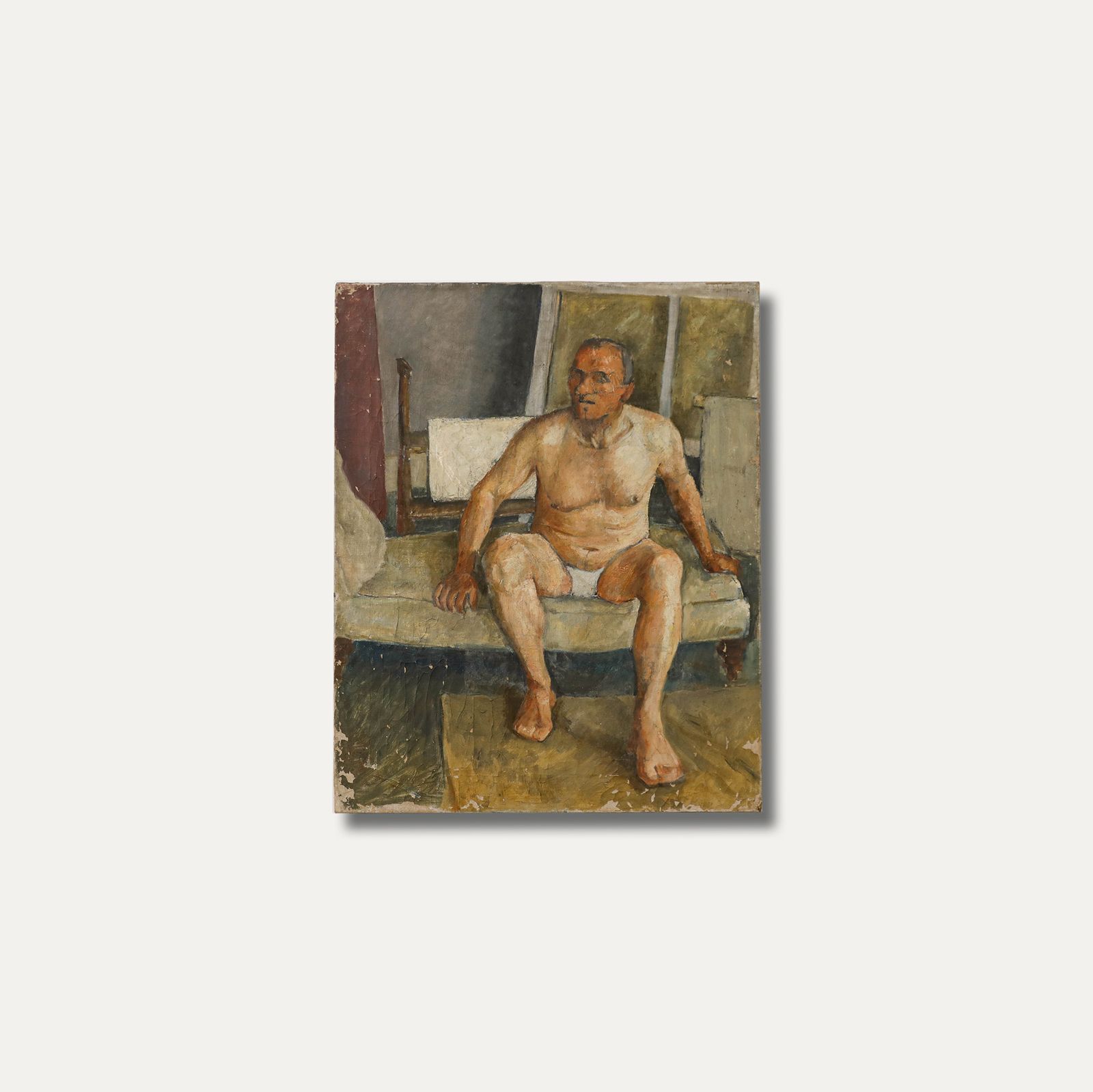 British School Mid 20th Century Oil Seated Male Nude photo vinterior