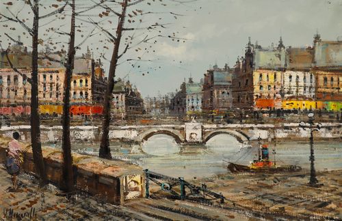 Vittorio Muscariello 20th Century Oil, Paris On The Seine photo furniture