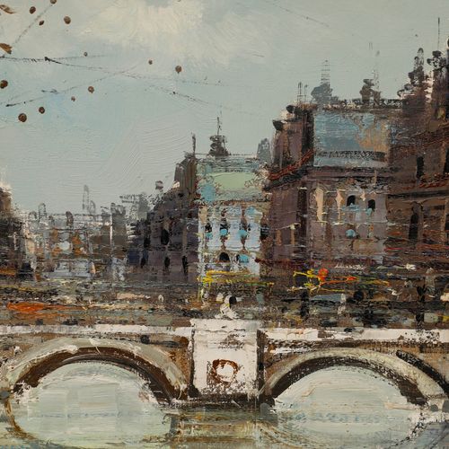 Vittorio Muscariello 20th Century Oil, Paris On The Seine photo Art