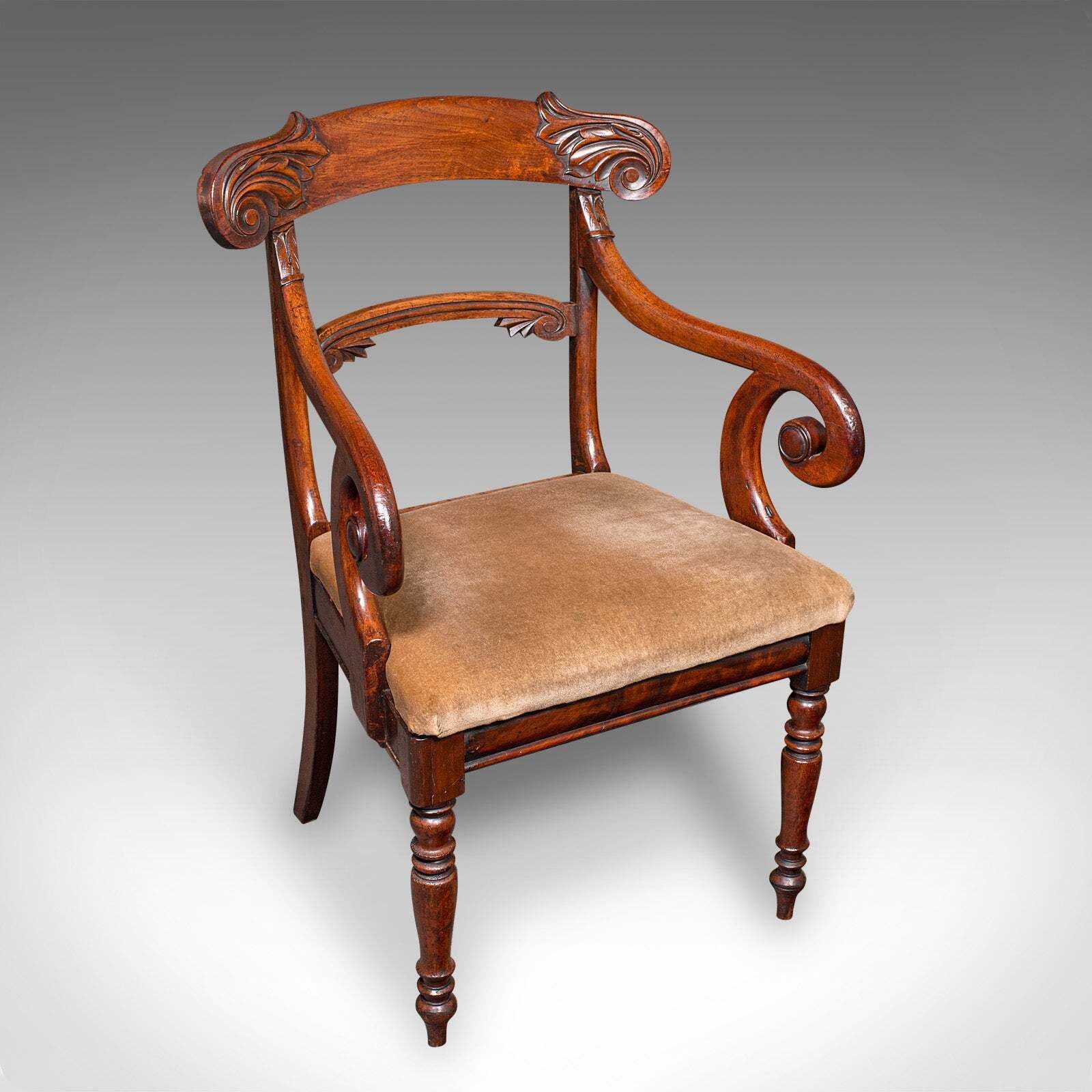 Pair Of Antique Morning Room Chairs, English, Elbow Seat, Regency, Circa 1820 photo for sale