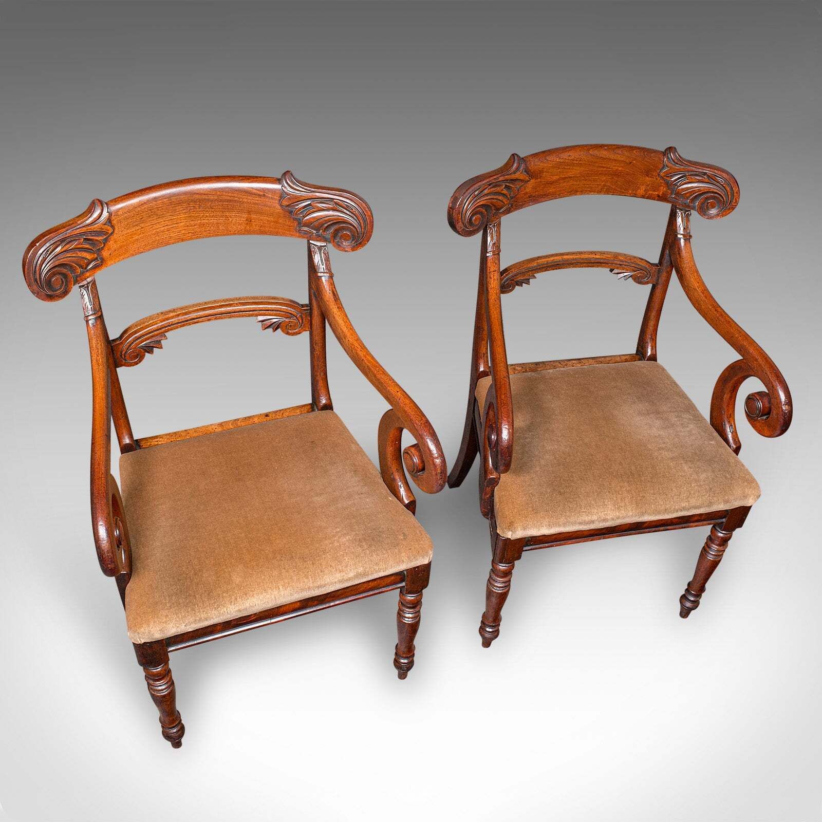 Pair Of Antique Morning Room Chairs, English, Elbow Seat, Regency, Circa 1820 photo buy