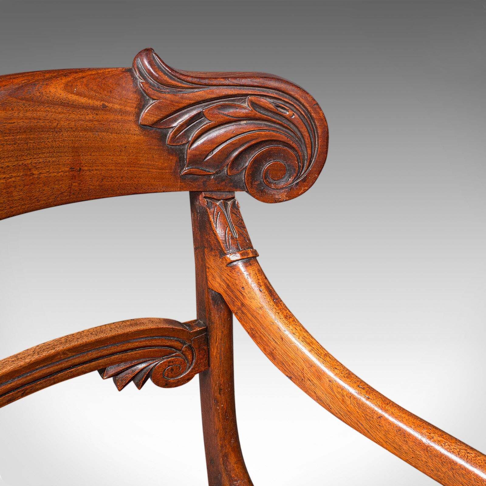 Pair Of Antique Morning Room Chairs, English, Elbow Seat, Regency, Circa 1820 photo vintage
