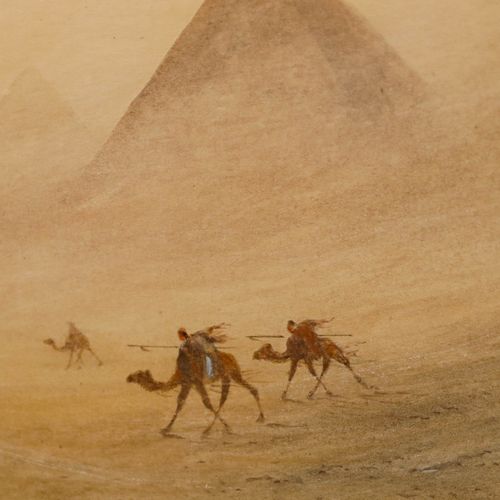 Framed Late 19th Century Watercolour Camel Riders Near Giza photo Art
