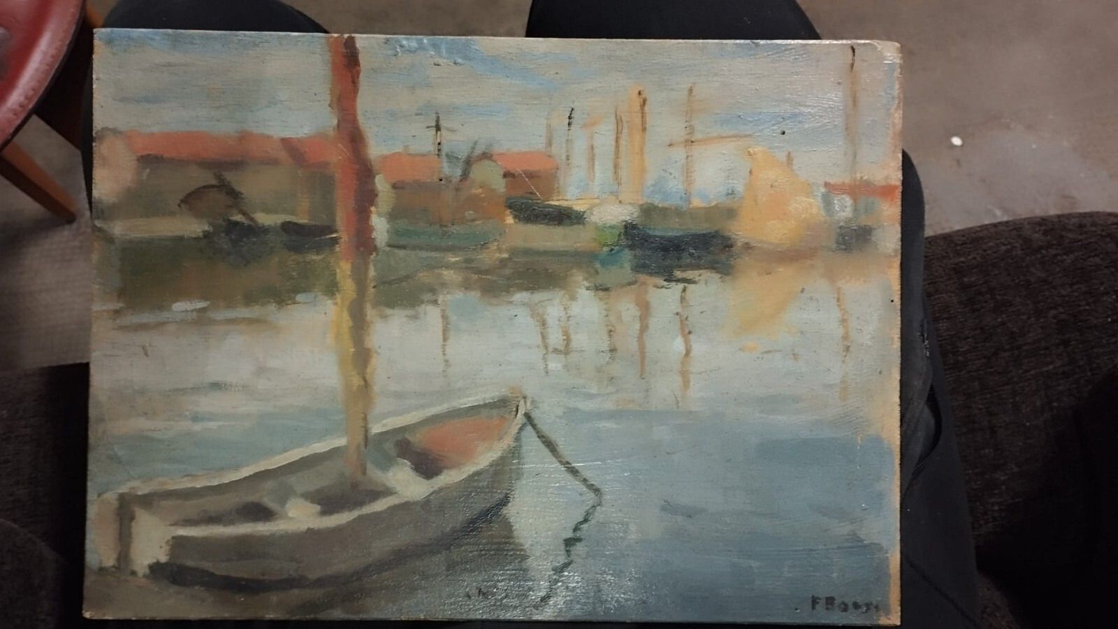 Oil Painting Sea Table Signed Early 1900s photo Art