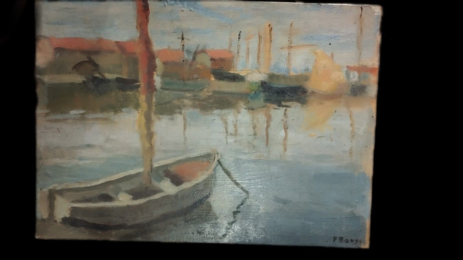 photo furniture Oil Painting Sea Table Signed Early 1900s