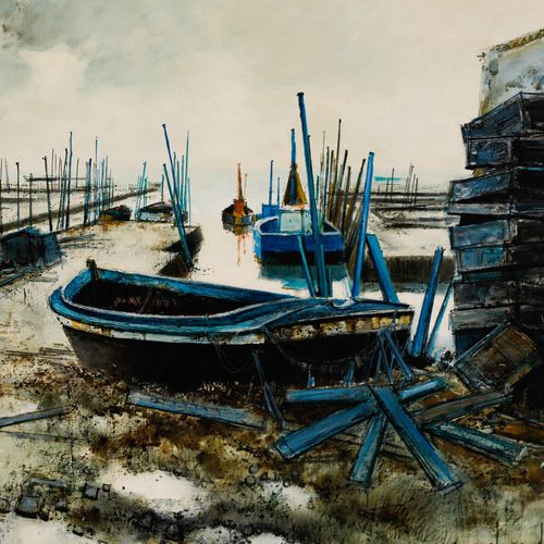 Marc Chapaud (B.1941)  French School 20th Century Oil, Vendée, Parcs à Huîtres photo Art