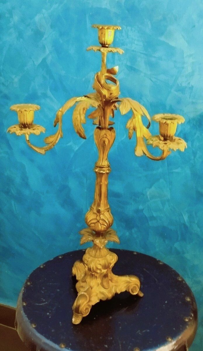 photo furniture Candelabra 4 Lights Antique Gilded Bronze 19th Century Candlestick