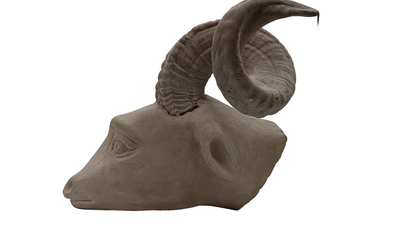 Sculpture In Stone Serena Carved Depicting Ram's Head photo Art