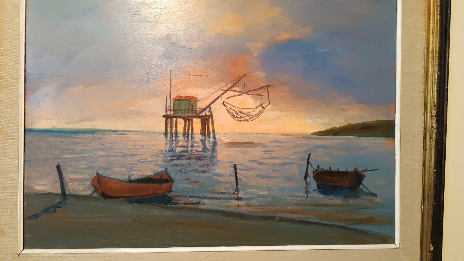 Oil Painting On Canvas 1970s Mouth Of The Arno Pisa photo for sale
