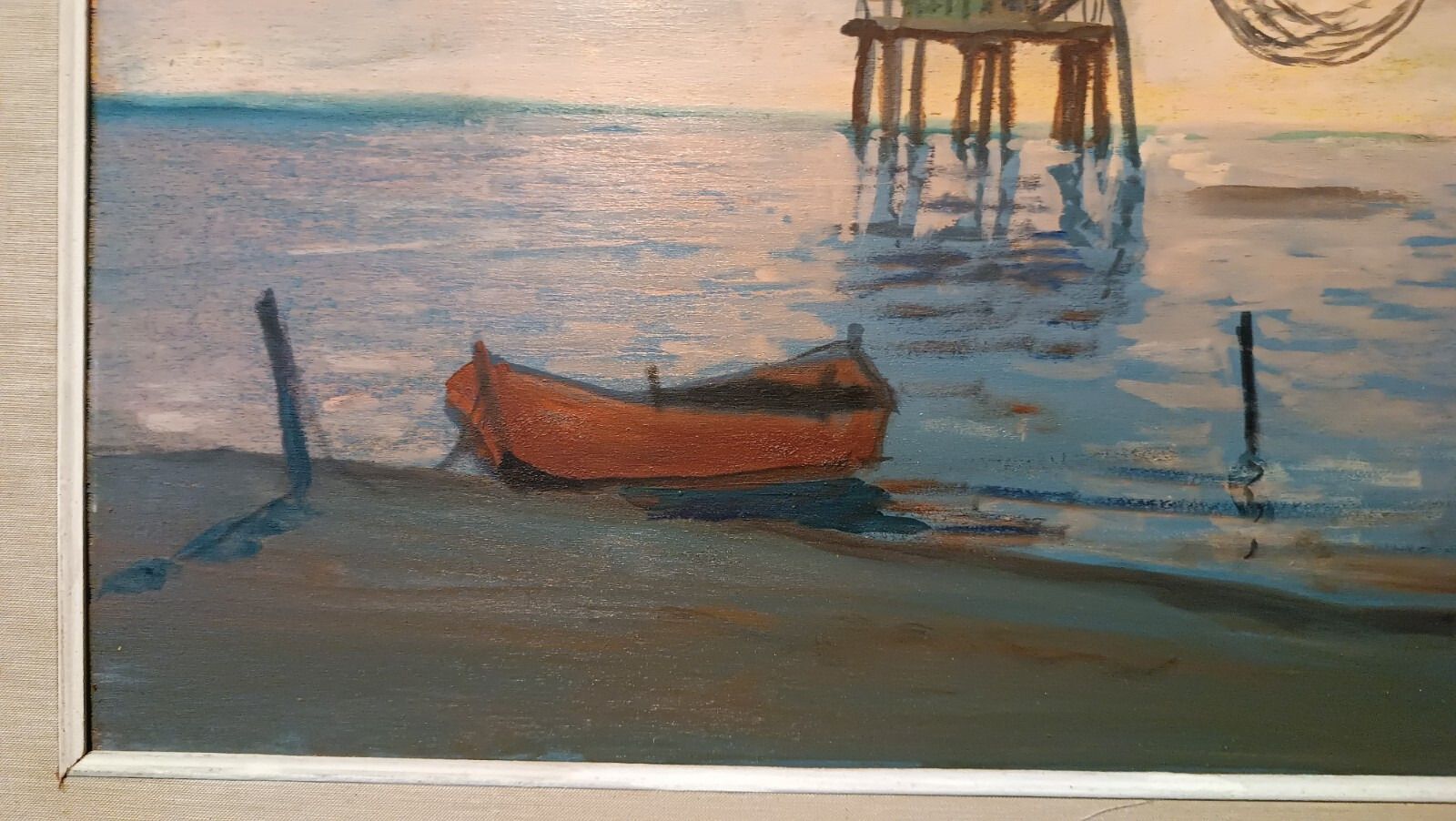 Oil Painting On Canvas 1970s Mouth Of The Arno Pisa photo vinterior