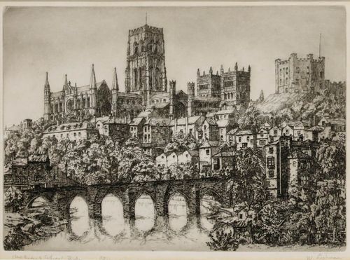 Walter Lishman (1900 1986) Mid 20th Century Etching, Durham Cathedral photo furniture