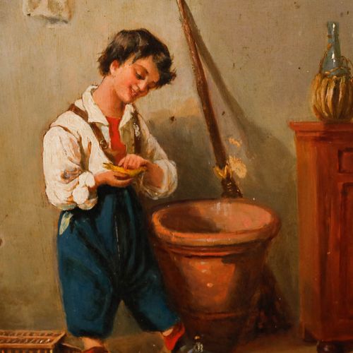 Italian School Late 19th Century Oil Boy And Budgerigar photo Art