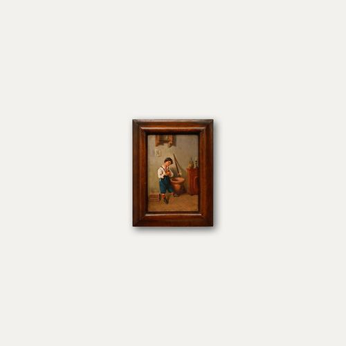 Italian School Late 19th Century Oil Boy And Budgerigar photo vinterior