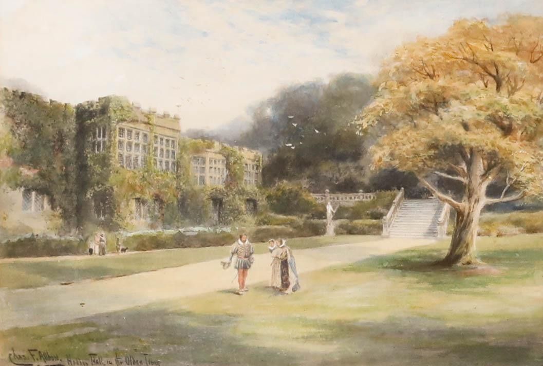 Charles F. Allbon (1856 1926) Watercolour, Haddon Hall In The Olden Time photo furniture