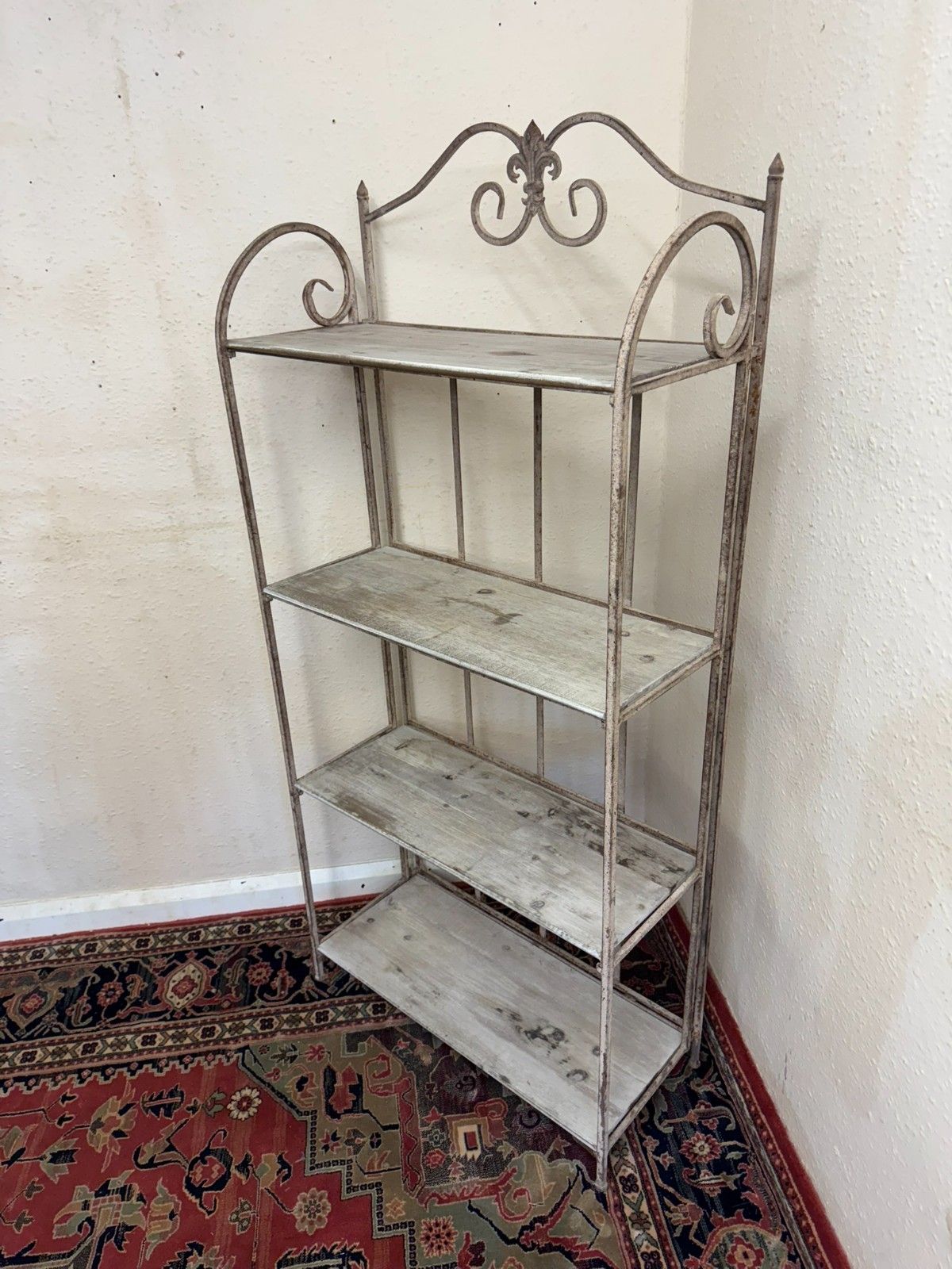 French Metal And Wood Folding Four Shelf Stand