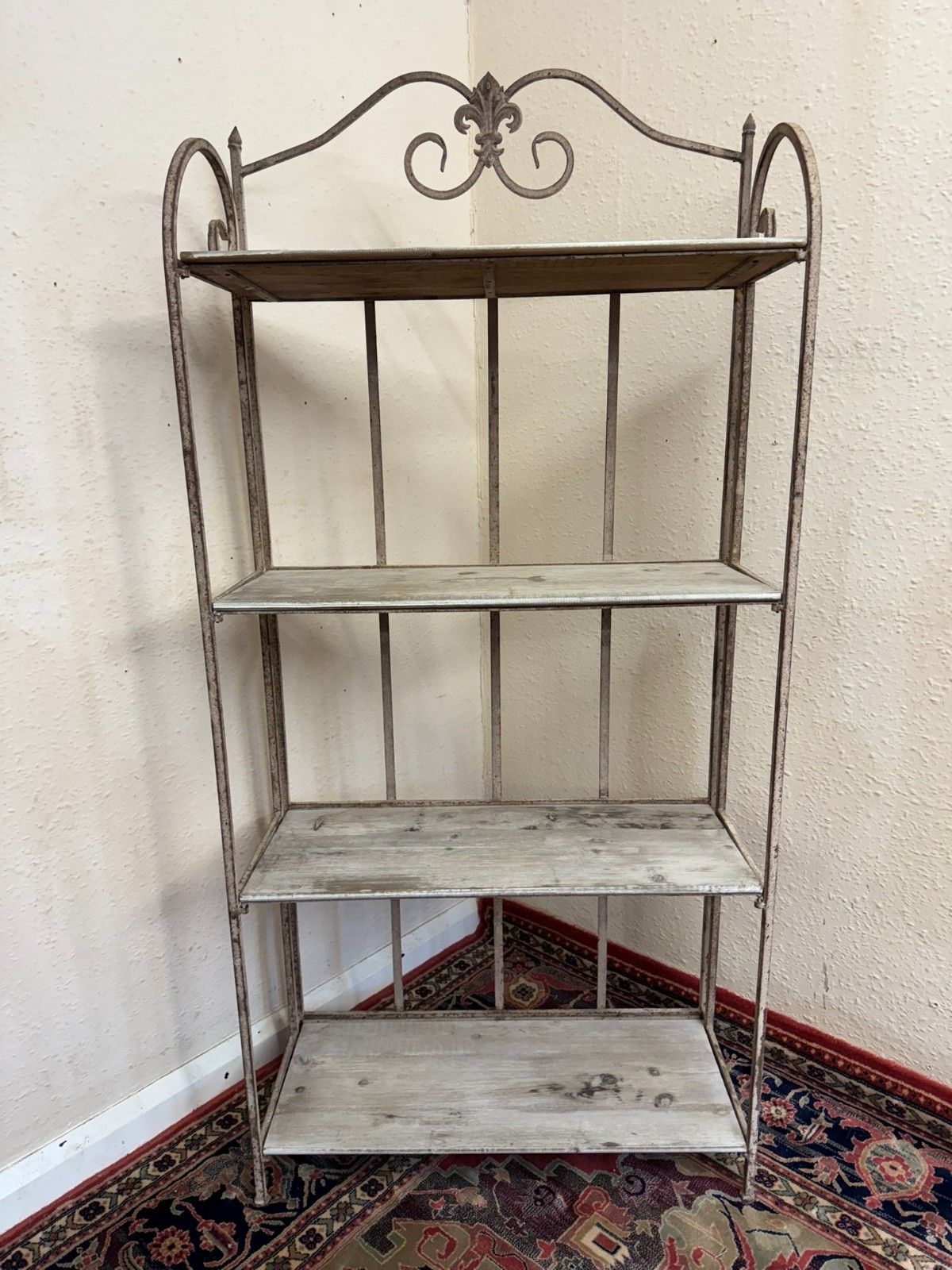 French Metal And Wood Folding Four Shelf Stand photo for sale