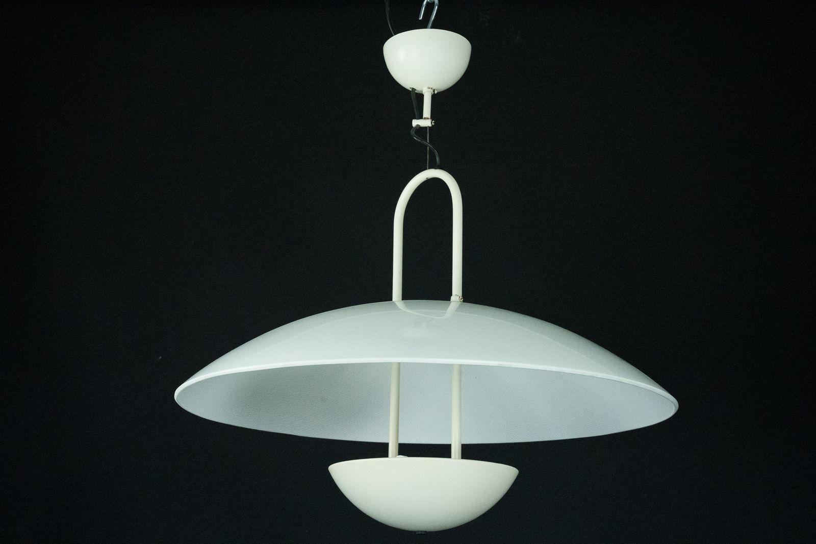 Vintage 1990s White Pendant Lamp With Glass Top Shade. Italy photo for sale
