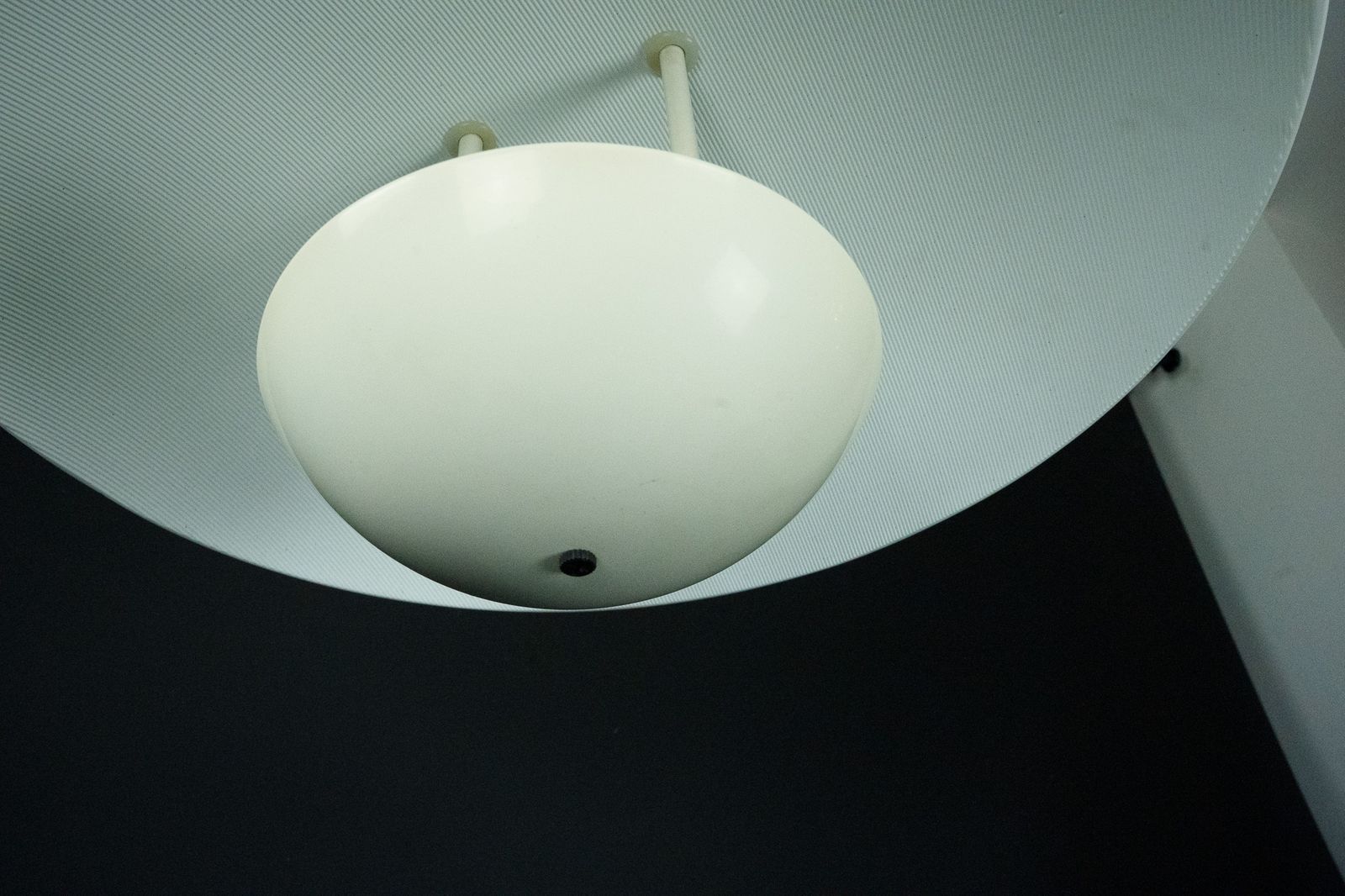 Vintage 1990s White Pendant Lamp With Glass Top Shade. Italy photo vintage