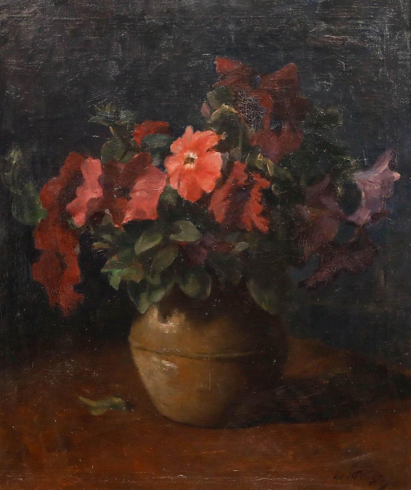 Lammert Van Der Tonge (1871 1937) Framed Early 20th Century Oil, Petunias photo furniture