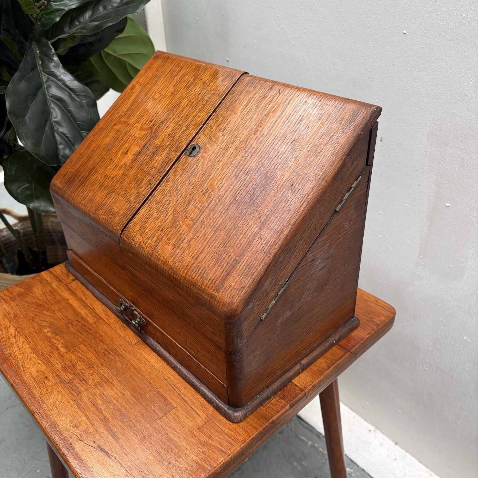 photo vinterior Compact Victorian Oak Stationery Letter Writing Box Organiser
