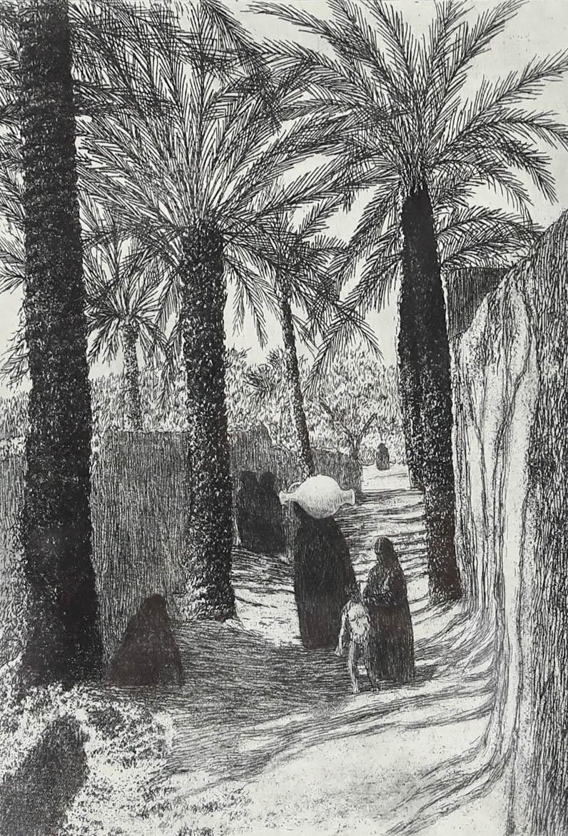 Framed Early 20th Century Etching By The Palm Trees photo furniture