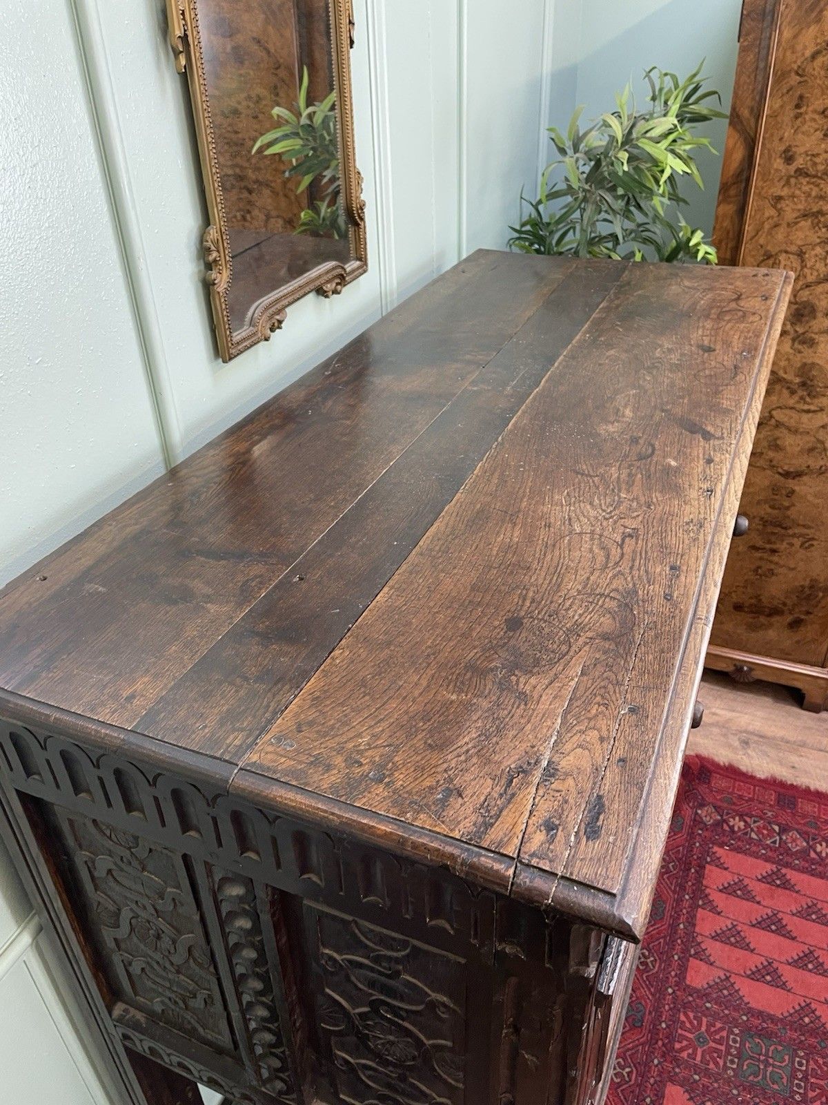 photo buy Stunning Antique 17th Century Highly Carved Oak Livery Cupboard, Buffet