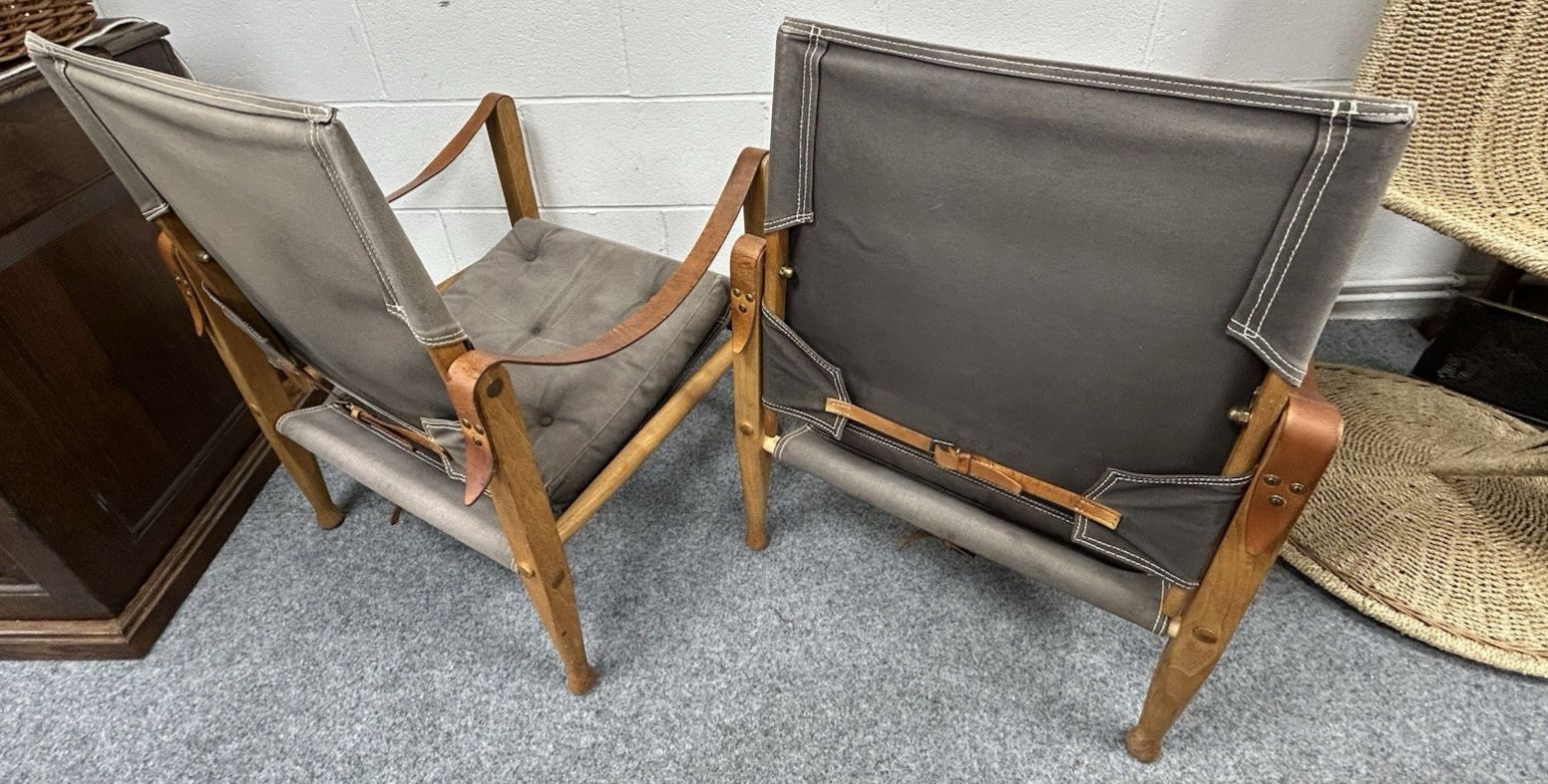 Pair Original Safari Chairs Kaare Klint Grey Canvas Ash Frame Danish Mid Century photo buy