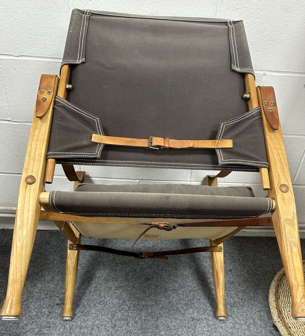 photo vintage Pair Original Safari Chairs Kaare Klint Grey Canvas Ash Frame Danish Mid Century