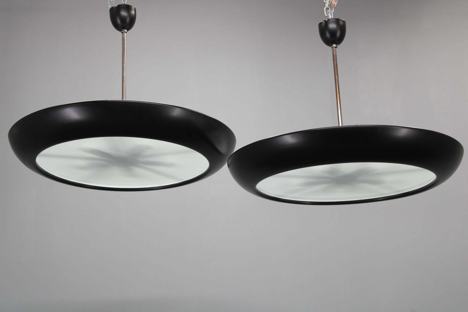 Pair Of Large Bauhaus "Ufo" Pendant Lights By Josef Hurka For Napako, 1940s photo furniture