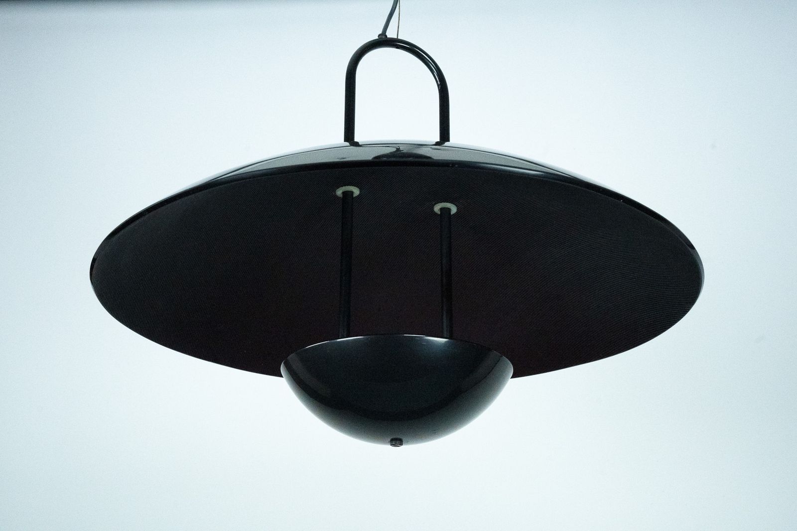 Vintage 1990s Black Pendant Lamp With Glass Top Shade. Italy photo buy