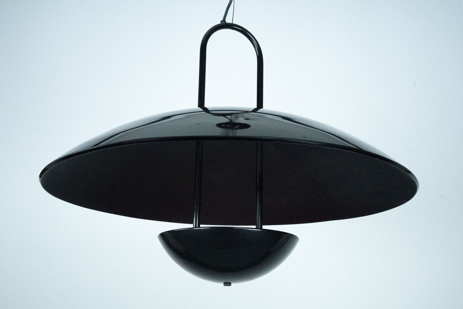 photo vinterior Vintage 1990s Black Pendant Lamp With Glass Top Shade. Italy