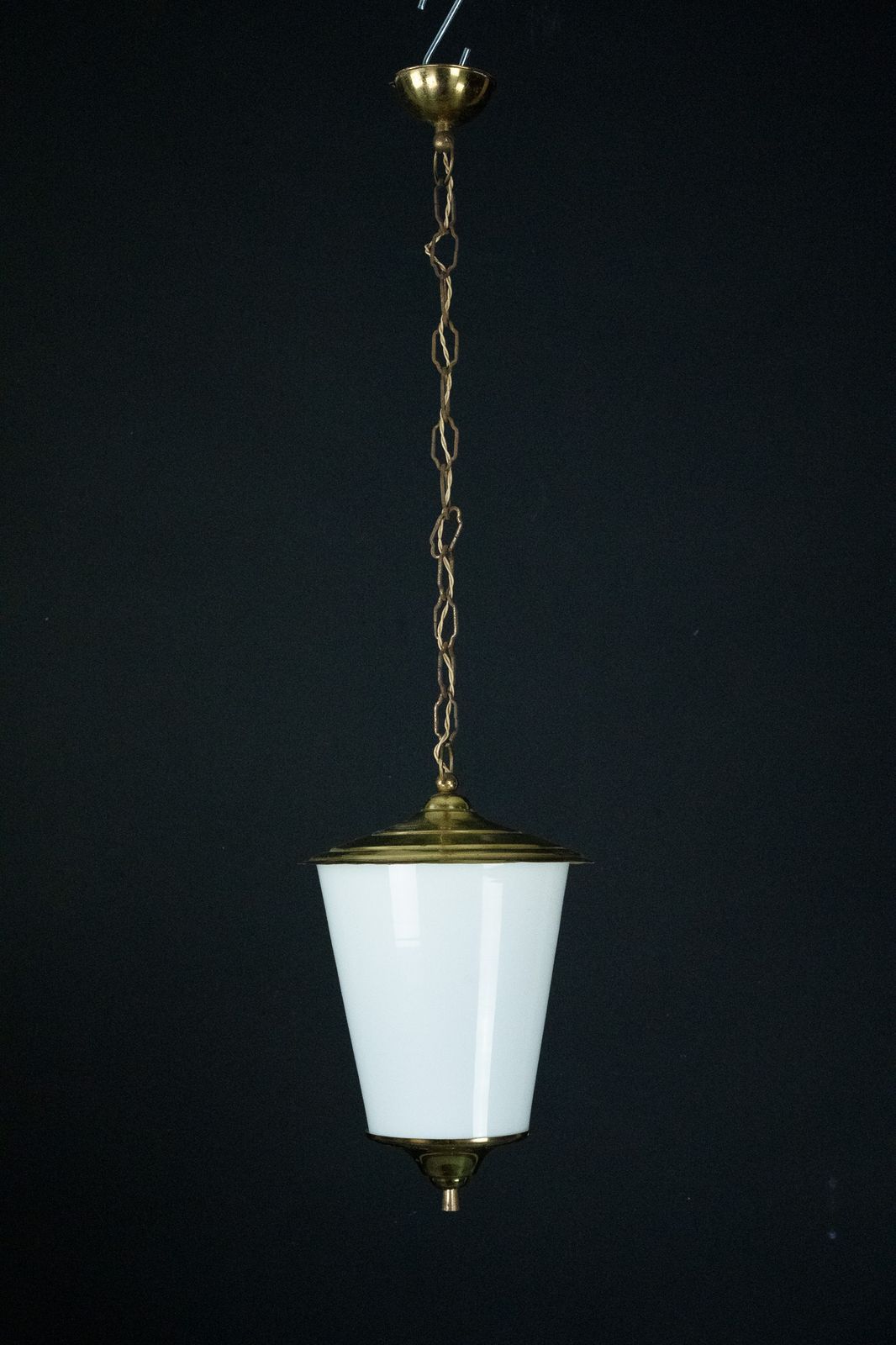 Mid Century Pendant Lantern In Brass And Lattimo Murano Glass, Italy, 1950s. photo 975.0