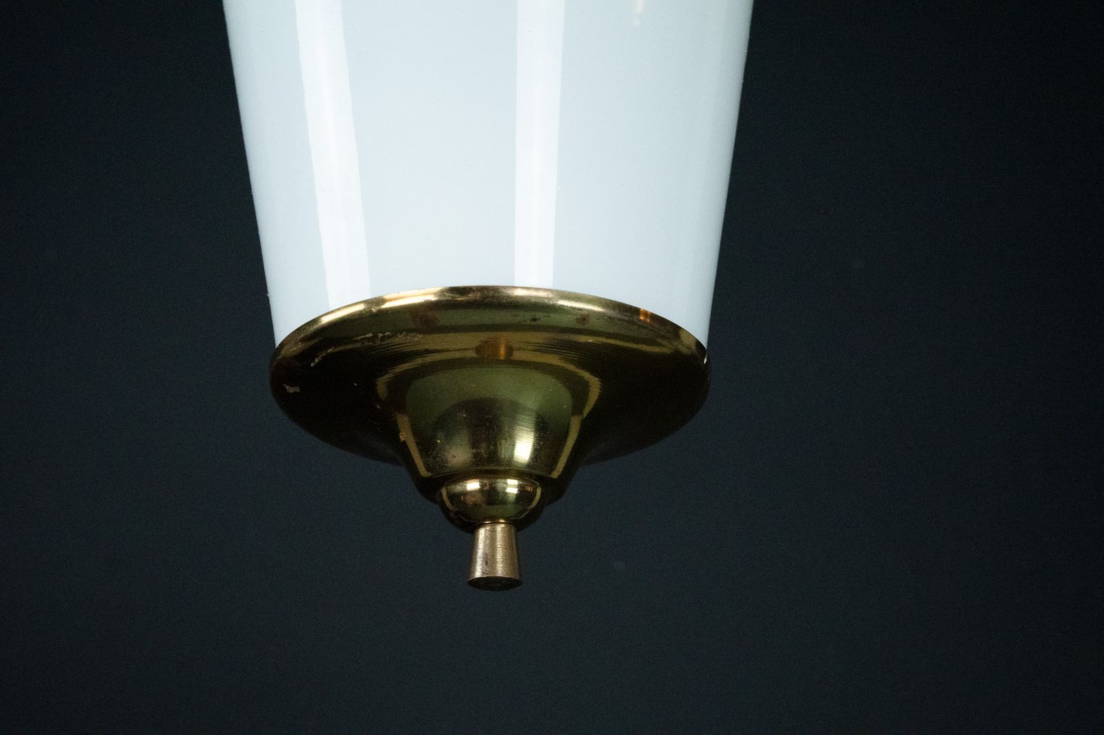 Lighting Mid Century Pendant Lantern In Brass And Lattimo Murano Glass, Italy, 1950s. photo