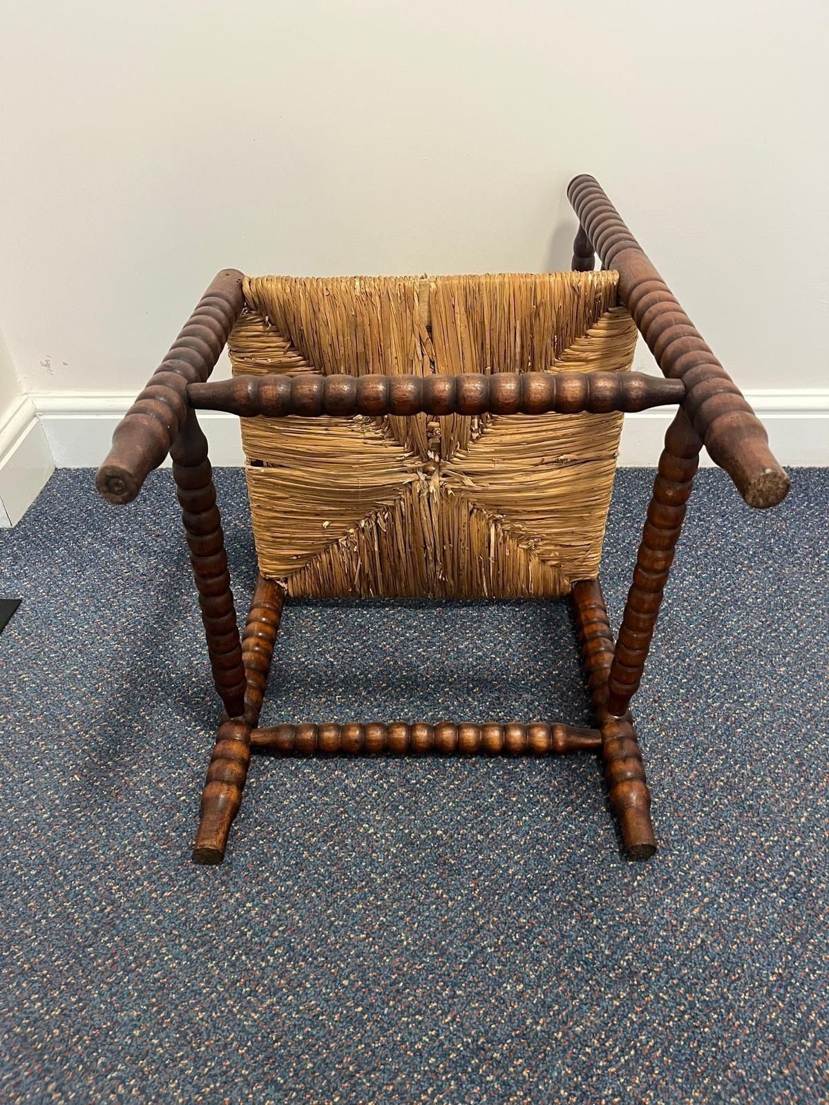Antique French Bobbin Corner Wooden Chair, Woven Rush Seats photo Furniture