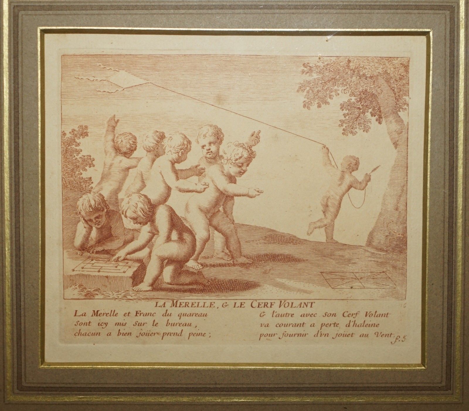 1750 Suite Of 12 Copper Plate Engravings Of Sepia Of Amorini "Cherubs At Play" photo for sale