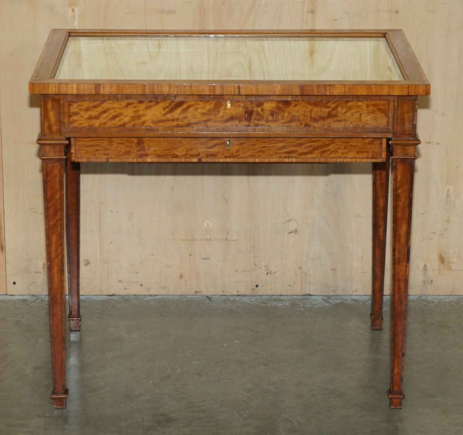 Antique Satinwood Bijouterie Glass Display Case Side End Table For Trinkets Etc photo for sale