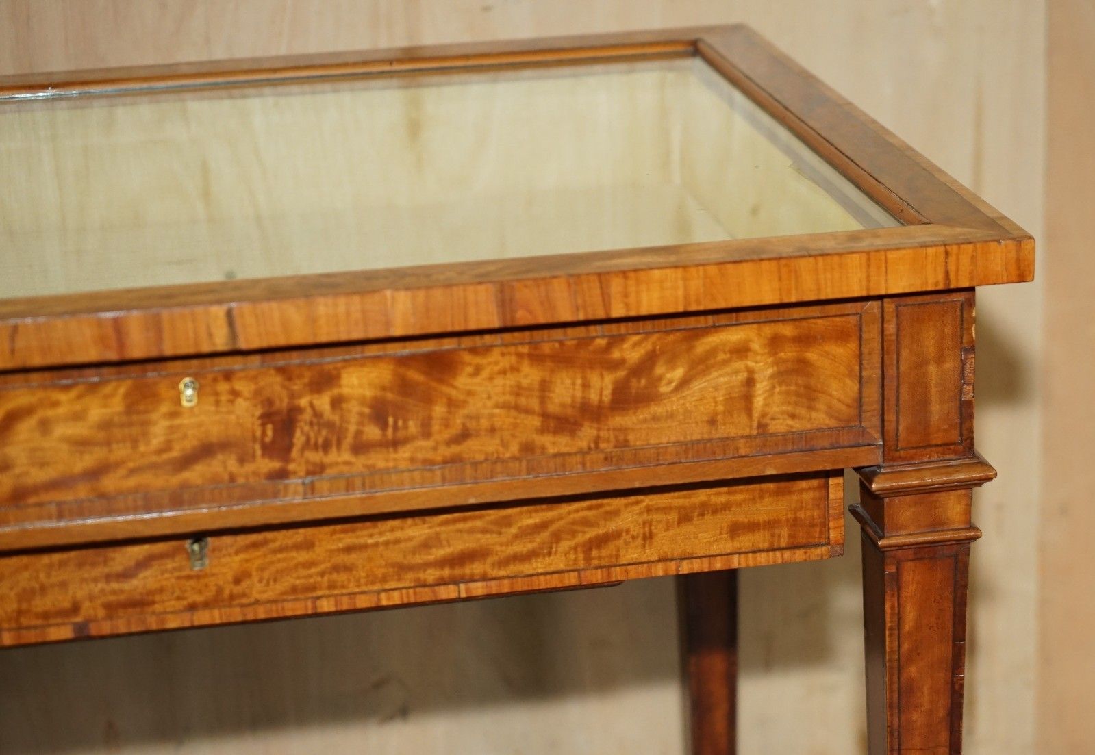 photo furniture Antique Satinwood Bijouterie Glass Display Case Side End Table For Trinkets Etc