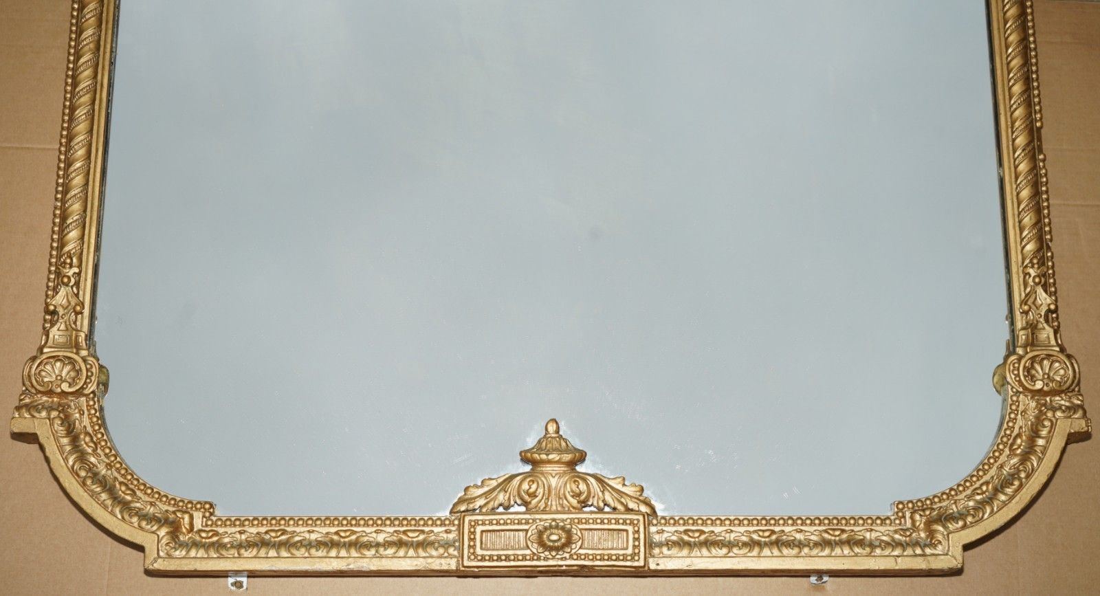 Exquisite Antique 19th Century Neoclassical Design Gold Gilt Overmantle Mirror photo for sale