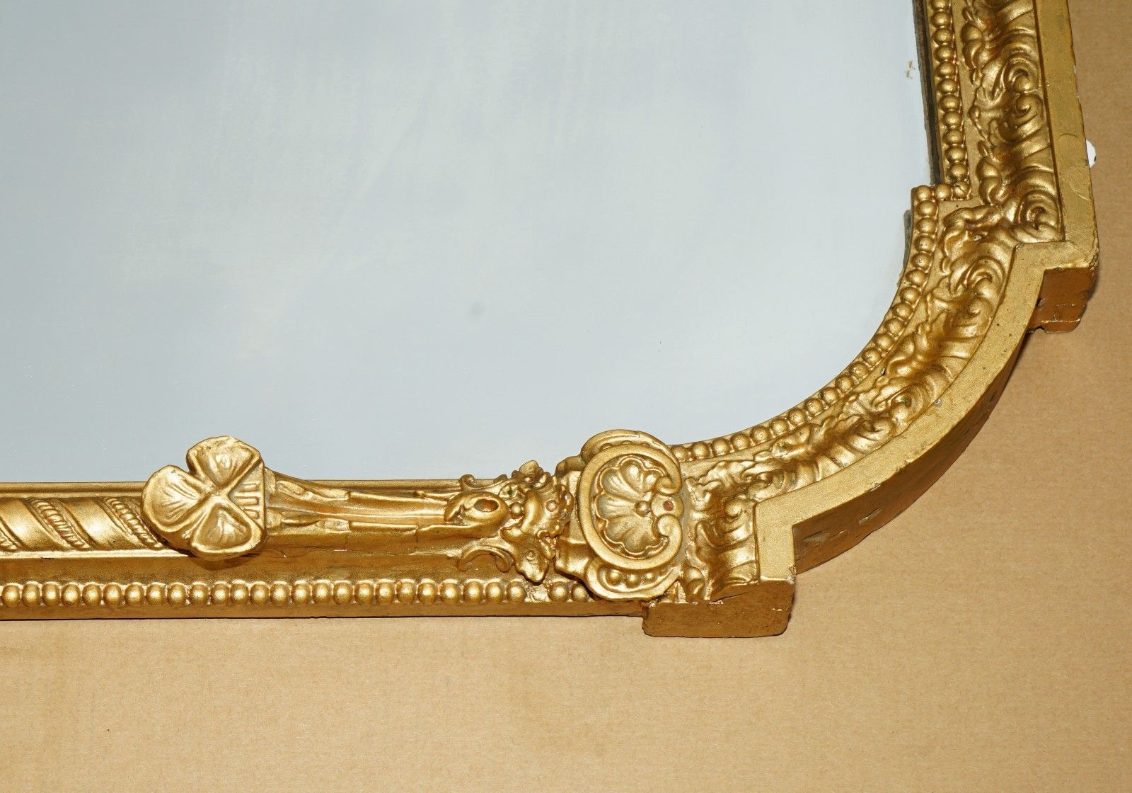 photo for sale Exquisite Antique 19th Century Neoclassical Design Gold Gilt Overmantle Mirror