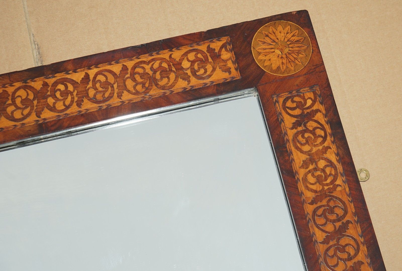 photo for sale Ornately Decorated Antique Dutch Marquetry Inlay Wall Mirror Sublime Detailings