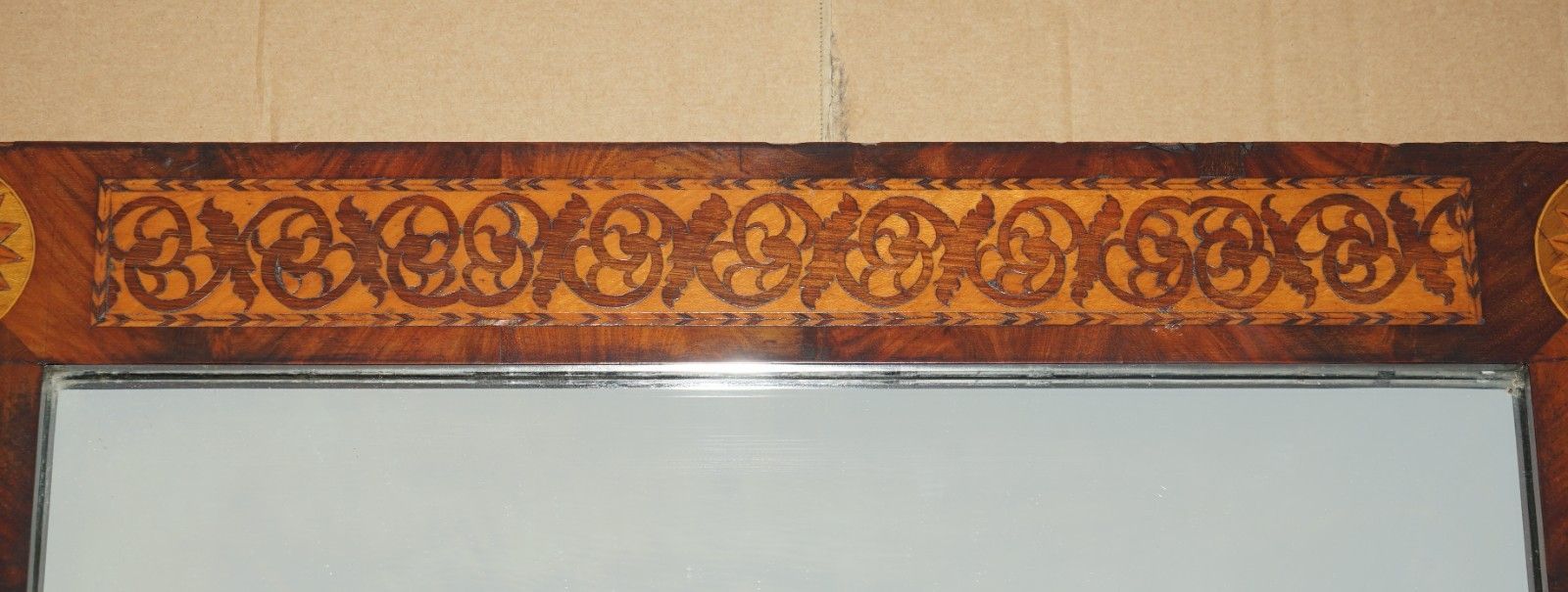 Home Decor Ornately Decorated Antique Dutch Marquetry Inlay Wall Mirror Sublime Detailings photo