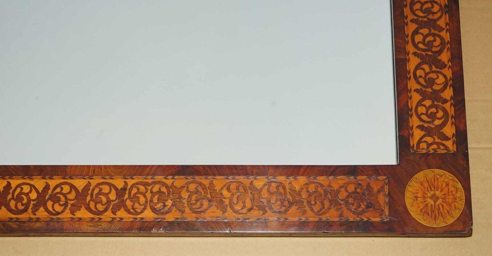 photo buy Ornately Decorated Antique Dutch Marquetry Inlay Wall Mirror Sublime Detailings