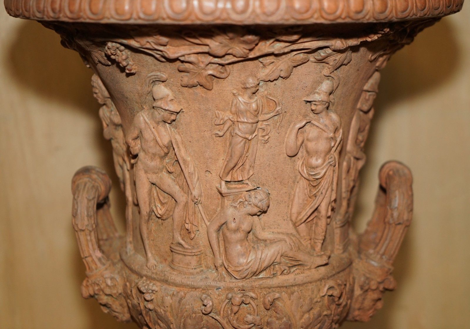 Antique Pair Of 1880 Medicis Frescoes Of Greek Mythology Terracotta Plant Vases photo vinterior