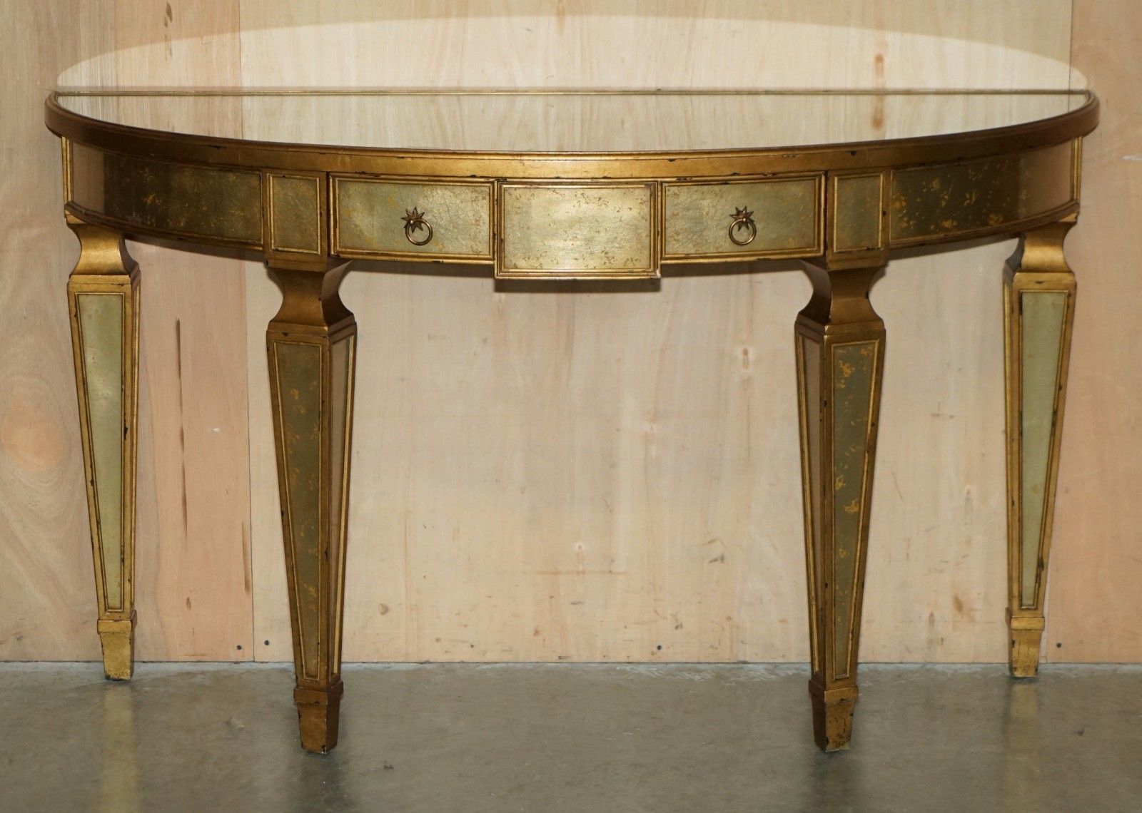Theodore Alexander Eglomise Demilune Console Table Venetian Gold Gilt Finish photo for sale