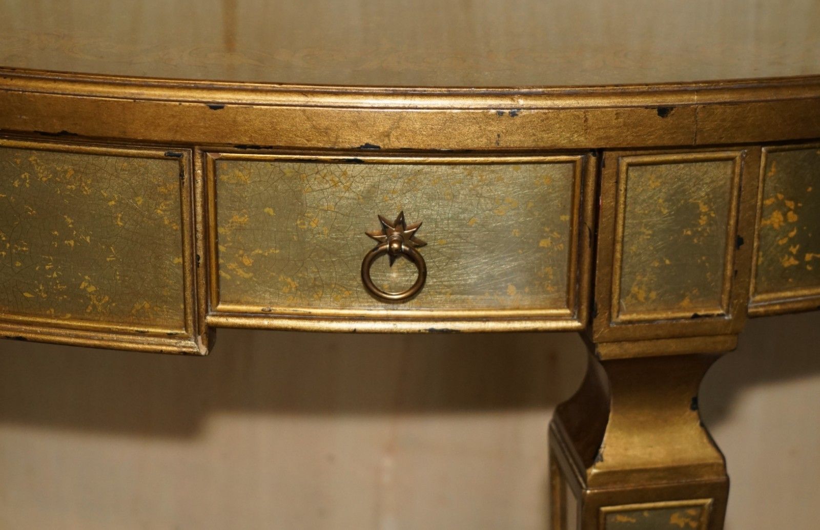 Theodore Alexander Eglomise Demilune Console Table Venetian Gold Gilt Finish photo 2850.0