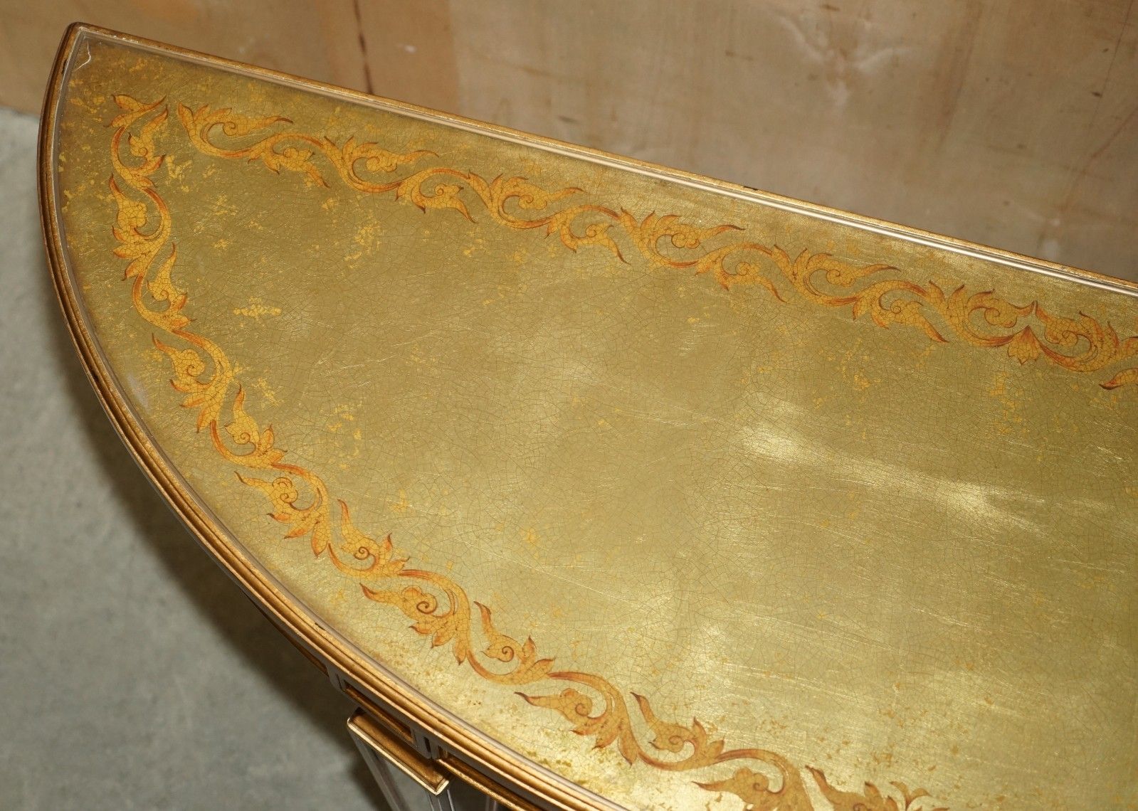 2850.0 Theodore Alexander Eglomise Demilune Console Table Venetian Gold Gilt Finish photo