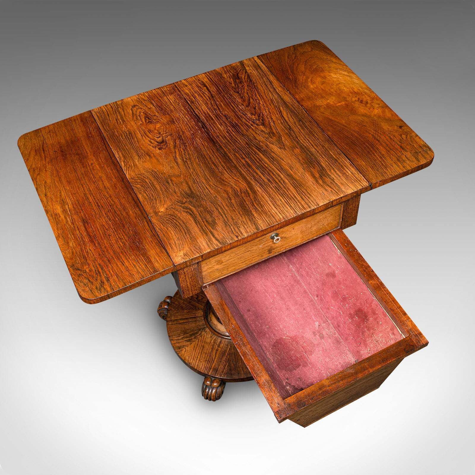 photo for sale Antique Ladies Work Table, English, Drop Leaf, Sewing, Games, William IV, C.1835