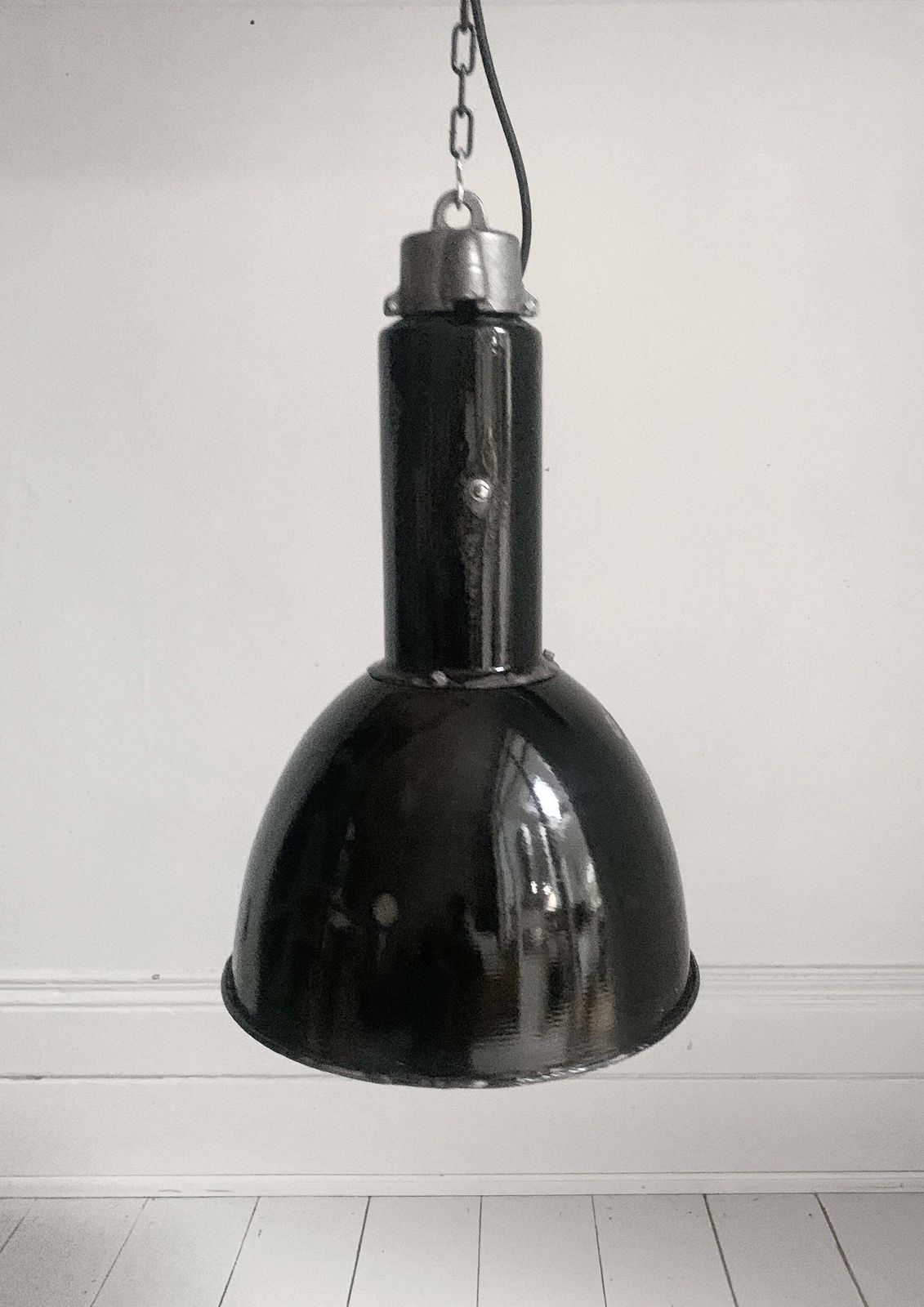 Vintage Industrial Black Enamel Pendant Lamp By Elektrosvit, 1950's / Soviet Era photo for sale