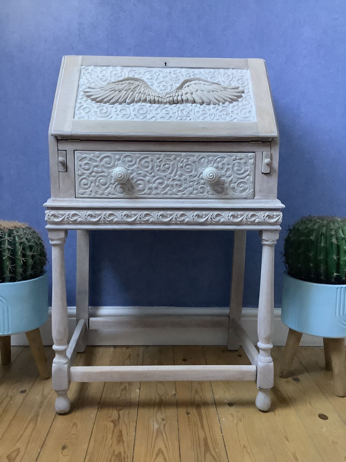 1930 Upcyled Winged Shabby Chic Secretary Desk