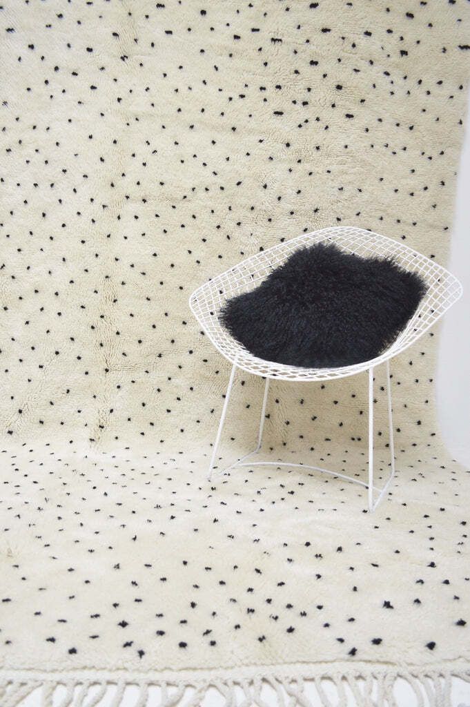 Beni Ourain Moroccan Rug Plush Pure Wool Hand Knotted Cream Black Polka Dot Custom Made Berber Carpet photo 3699.0